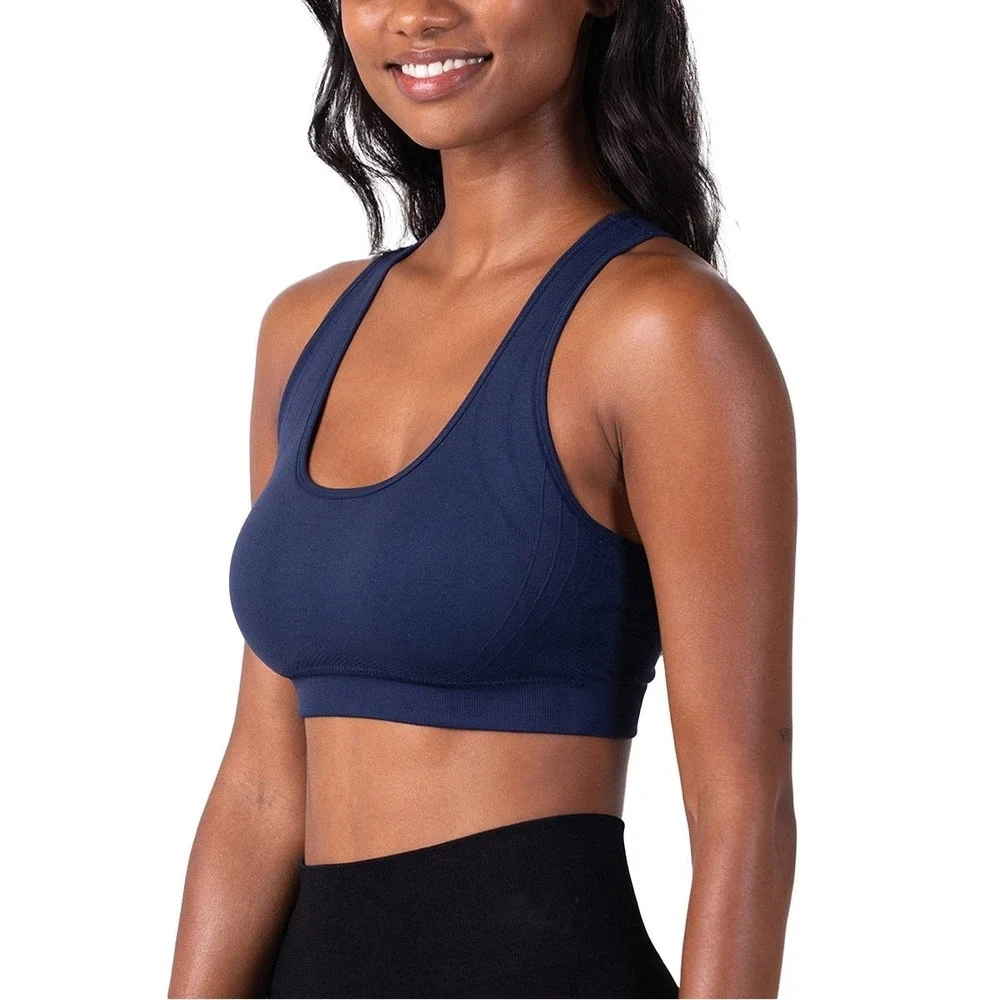 Skechers Womens Seamless Racerback Sports Bra 2-Pack Navy Pink Large